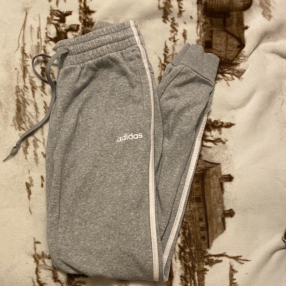 Adidas Gray Sweatpants with White Stripes
